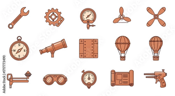 Fototapeta Steampunk themed icons for creative projects and designs.