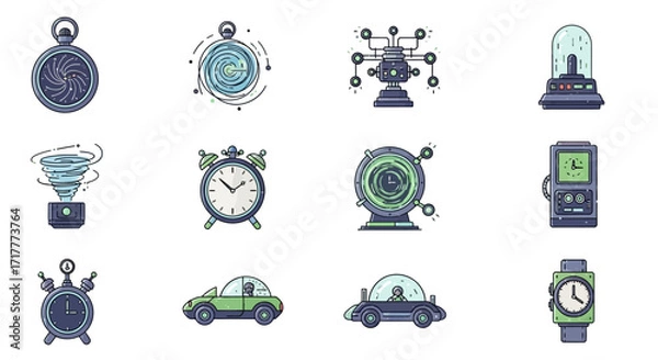 Fototapeta Time Travel and Futuristic Technology Vector Icon Set.