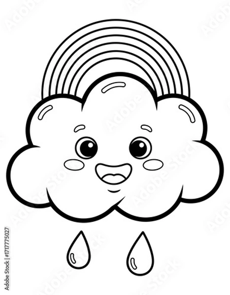 Fototapeta Vector art of cute cloud with rainbow, a cheerful coloring page for kids to enjoy coloring page design