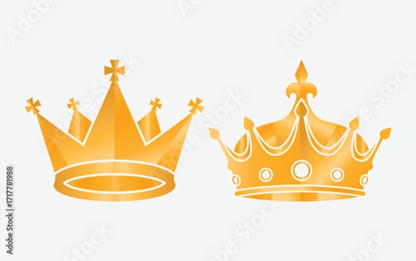 Fototapeta Golden Crowns Vector Set: A Pair of Royal King and Queen Crowns