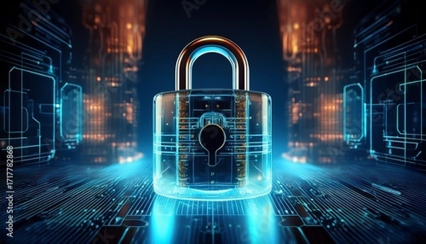 Fototapeta transparent padlock digital security concept glowing background