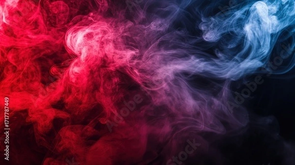 Fototapeta A vibrant swirl of red and blue smoke creates a captivating abstract visual, evoking a sense of movement and depth.