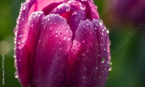 Fototapeta Purple Tulip Macro with Dew Drops