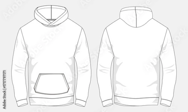 Fototapeta Long sleeve hoodie technical drawing fashion flat sketch vector illustration template 
