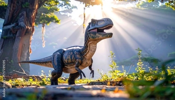 Obraz Dinosaur in sunlit forest