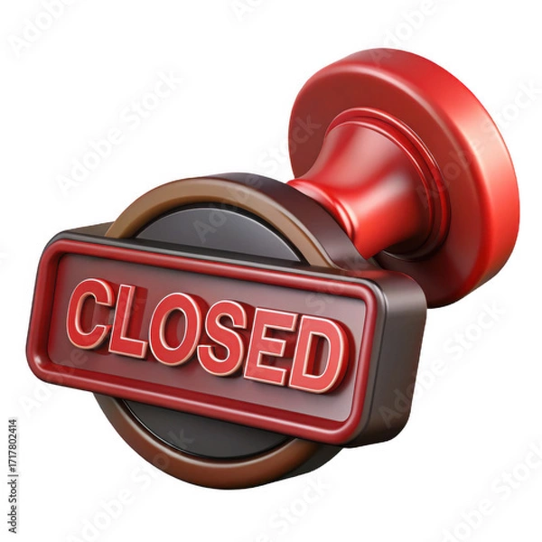 Fototapeta Red rubber stamp featuring the word closed against a isolated on white background