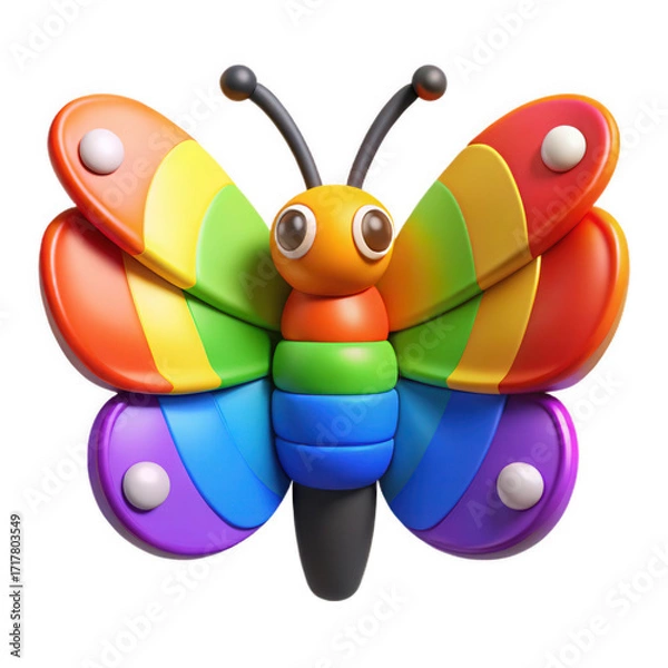 Fototapeta Charming rainbow butterfly character with vibrant colors and playful design on white isolated on white background