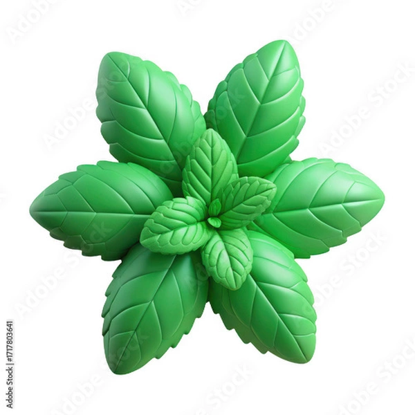 Fototapeta Fresh green mint leaves cluster top view studio shot isolated on white isolated on white background