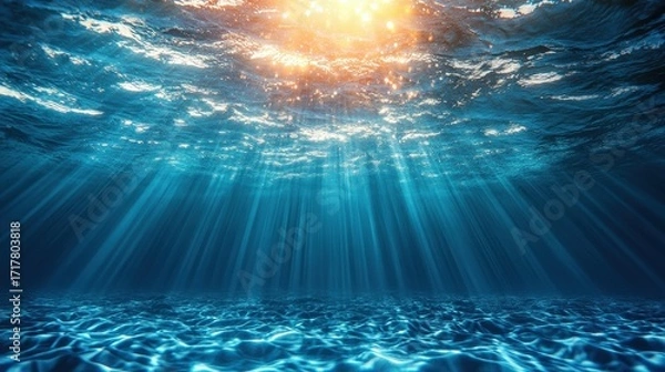 Fototapeta A serene underwater scene with captivating light rays piercing through the water, creating a tranquil and beautiful atmosphere.