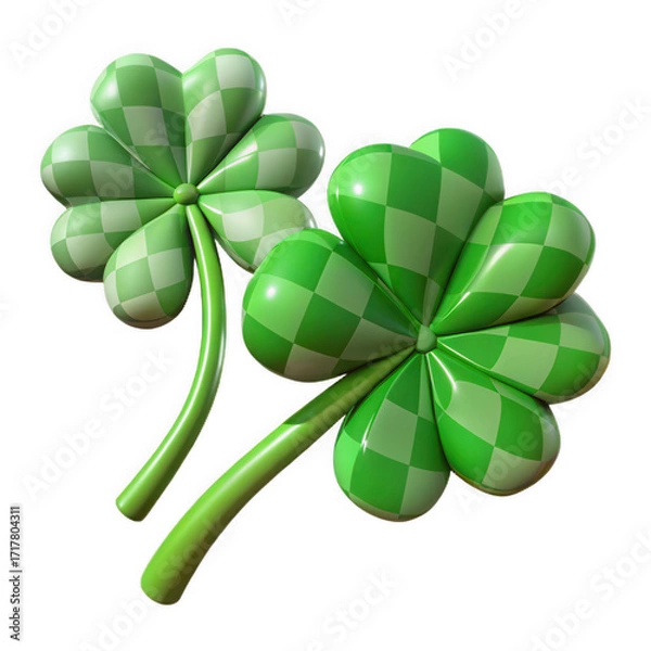 Fototapeta Two vibrant green lucky four leaf clovers symbolizing good fortune and irish tradition isolated on white background