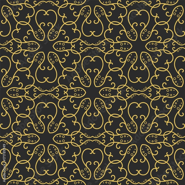 Obraz Vintage royal seamless pattern in Victorian style. Vector luxury fabric swatch with golden retro ornament