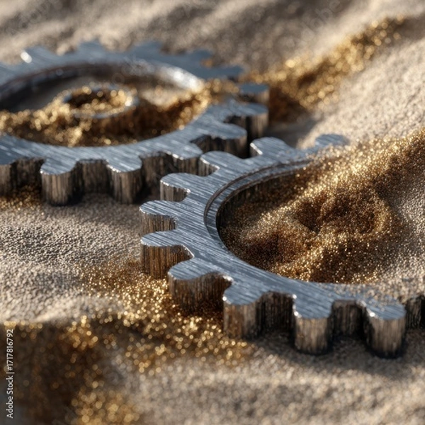 Obraz Gears on Sand with Gold Glitter