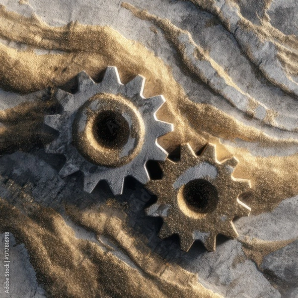 Obraz Gears on Textured Sand Surface