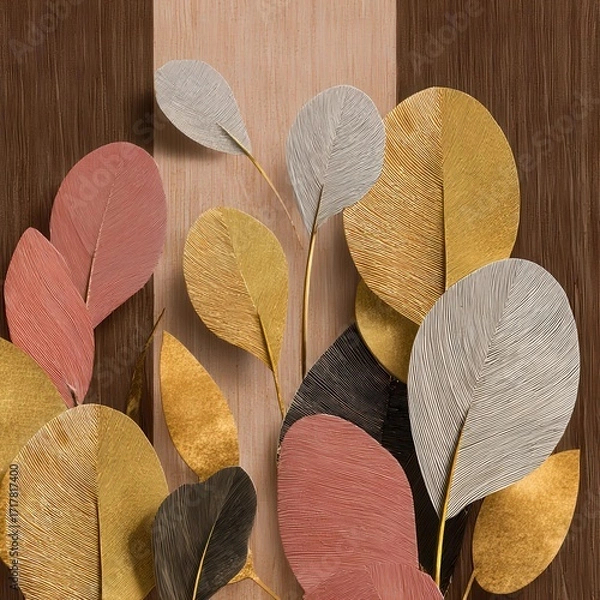 Obraz Abstract Metallic and Pastel Leaf Composition