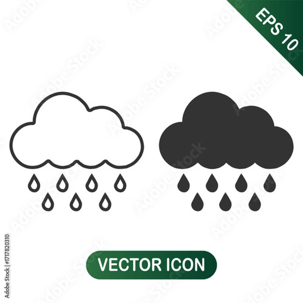 Obraz Cloud with rain icon - Outline and Filled Versions