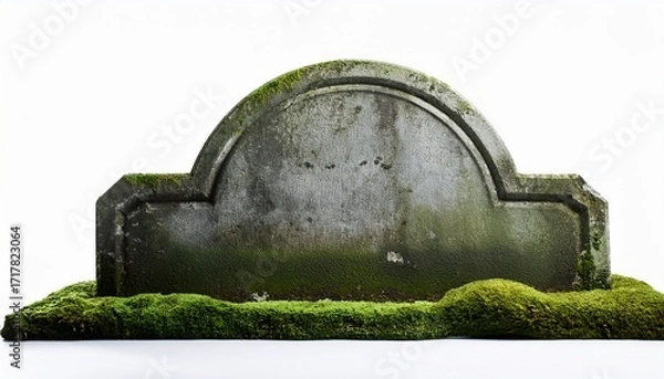 Fototapeta weathered gravestone with mossy base isolated on white background