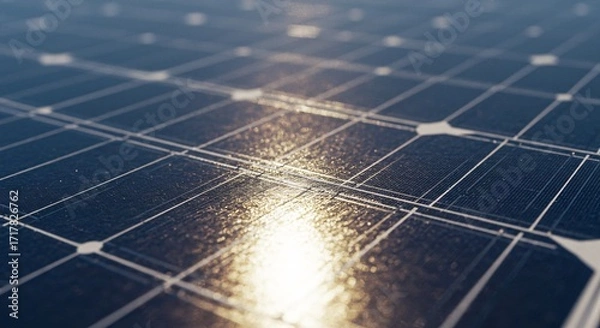 Fototapeta Close-up of a solar panel grid, showcasing energy conversion and renewable resources, highlighting sustainability and environmental consciousness