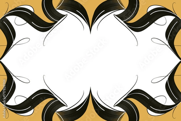 Fototapeta Calligraphic decorative frame with elegant black swirls on a transparent background. Perfect for invitations, greeting cards, posters, menus, and design projects. Minimalist yet sophisticated style.