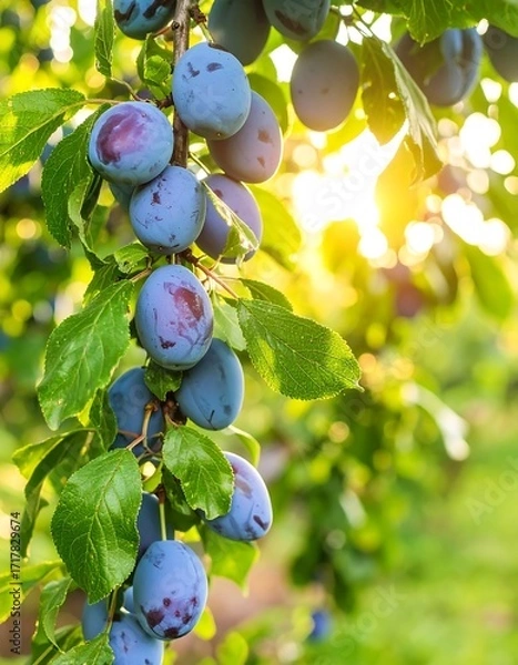Obraz Plums on branch in sunlight