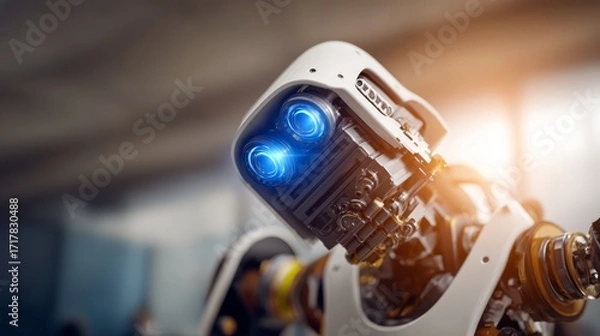 Fototapeta Friendly robot with glowing eyes showcasing advanced technology design