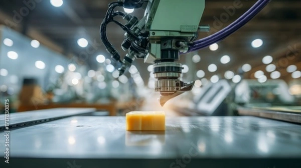 Fototapeta Automation Process of Precision Manufacturing with Robotic Arm and Block
