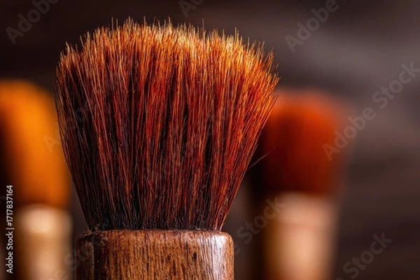 Fototapeta Close-Up of Makeup Brush with Brown Bristles and Wooden Handle