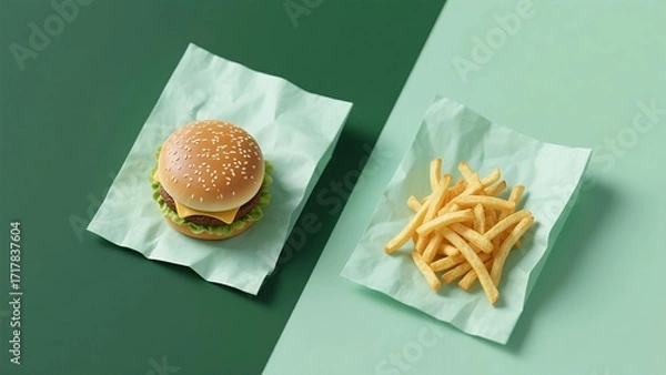 Obraz Fast food Burger and fries