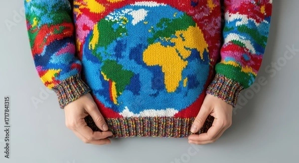 Fototapeta Colorful Knitted Sweater Featuring a Detailed Earth Design