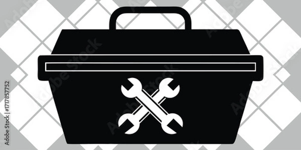 Fototapeta Black toolbox with crossed wrenches icon on geometric background