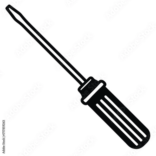 Fototapeta Simple line drawing of a flathead screwdriver on a white background