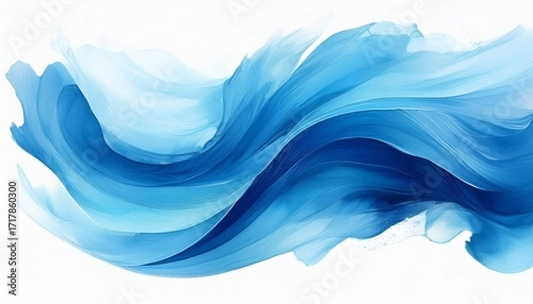 Fototapeta abstract blue watercolor paint brush stroke flow texture white background isolated graphic resource vibrant azure cyan cerulean color art shape