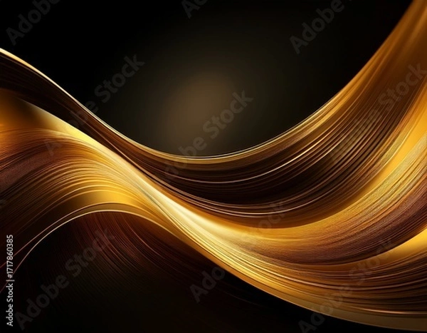 Fototapeta dynamic golden light waves abstract art digital design dark background close up perspective