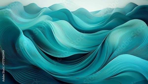 Fototapeta abstract landscape of fluid turquoise forms depicting soft flowing swirls and gradient texture