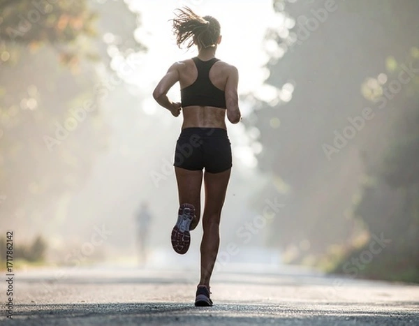 Obraz 朝靄の中を走るランナー