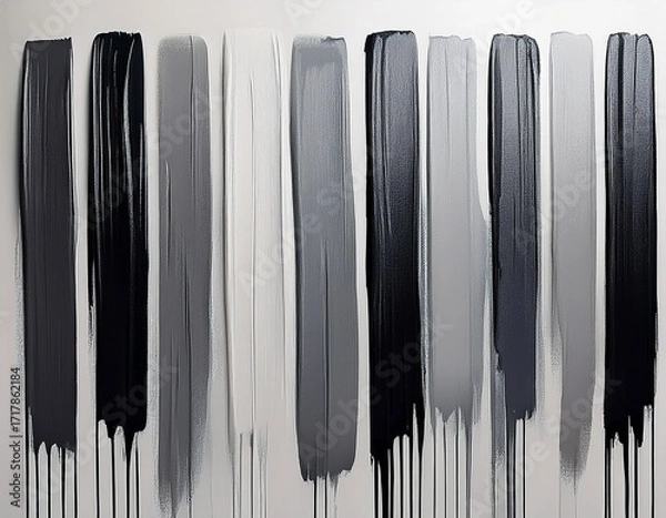 Fototapeta ten vertical strokes of varying shades of gray and black paint on a white background the paint is textured and has a slightly uneven application