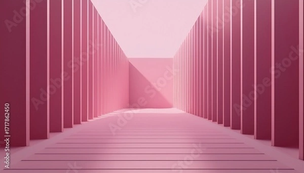 Fototapeta abstract pink corridor architecture interior design 3d render minimalist background modern building geometric shapes light and shadow perspective surreal space empty room pink walls pathway