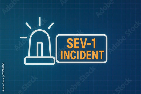 Fototapeta SEV 1 incident alert emergency signal incident response critical outage incident management notification dashboard blue grid warning icon urgent message technological service disruption operations