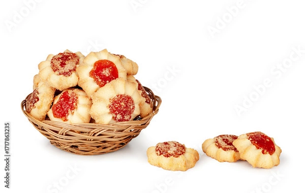 Fototapeta Cookies with jam -"Kurabye" basket isolated on a white background, contour