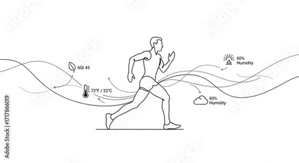 Fototapeta Running Man Illustration with Weather and Air Quality Data in Minimalist Style