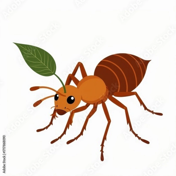 Fototapeta Industrious Ant: An illustrated single ant carrying a large leaf, embodies nature's dedication, carrying a vibrant green leaf, ready for a busy day in its industrious work.