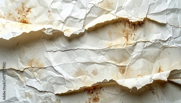 Fototapeta Textured Crumpled Paper Background with Brown Stains