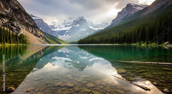 Obraz Majestic Mountain Lake Reflections Under a Dramatic Sky