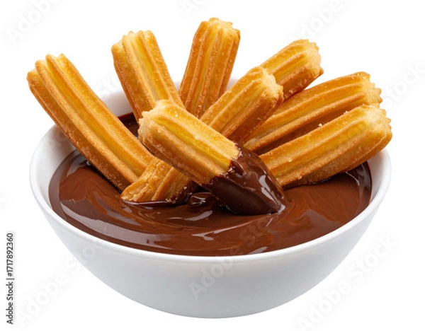 Fototapeta “Chocolate-Dipped Churros with Drizzle, isolated on a transparent background”.