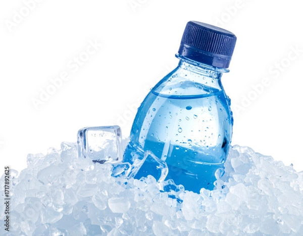 Fototapeta  “Chilled Water Bottle with Crushed Ice, isolated on a transparent background”.