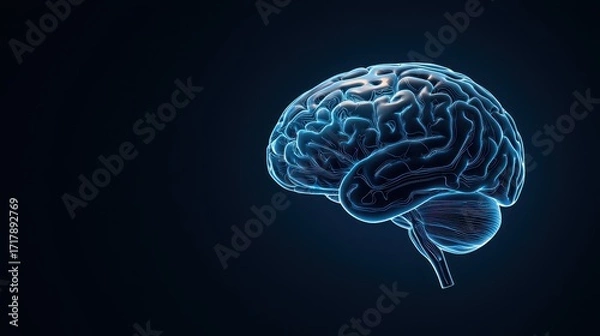 Fototapeta Glowing Human Brain with Neural Connections and Dark Background