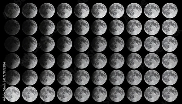 Obraz Multiple Lunar Phases Across Month Against Dark Backdrop in Astronomy View