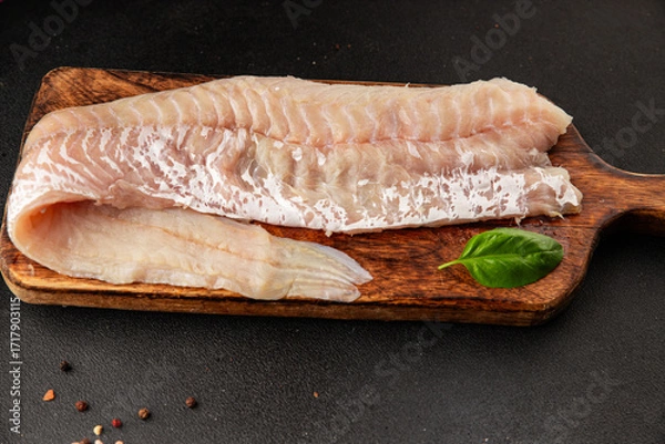 Fototapeta filet cod fish seafood common ling natural product tasty snack fresh delicious gourmet food background on the table rustic top view copy space pescetarian diet