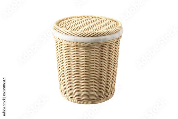 Fototapeta Beige Wicker Basket with White Lid on Transparent Background