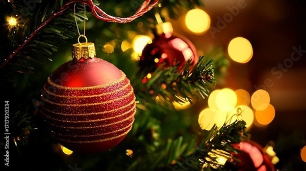 Fototapeta Large 2026 countdown display on Christmas tree shot on medium format camera, 80mm lens, detailed focus on ornaments with soft festive lighting