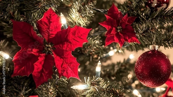 Fototapeta Large 2026 countdown display on Christmas tree shot on medium format camera, 80mm lens, detailed focus on ornaments with soft festive lighting
